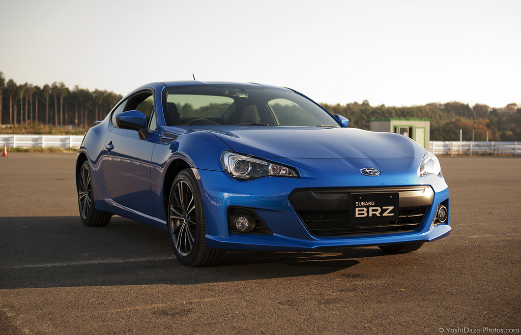 Subaru BRZ in Blue, Black, and Silver from a test drive